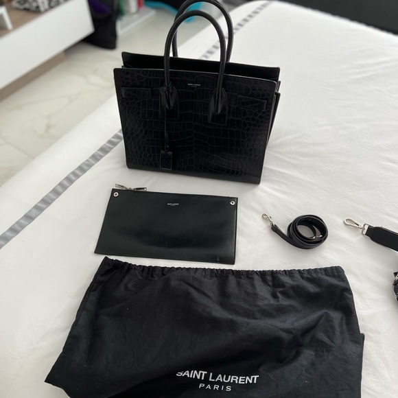 YSL SAC DE JOUR BAG BLK CROCODILE EMBOSSED LEATHER - Picture 2 of 10